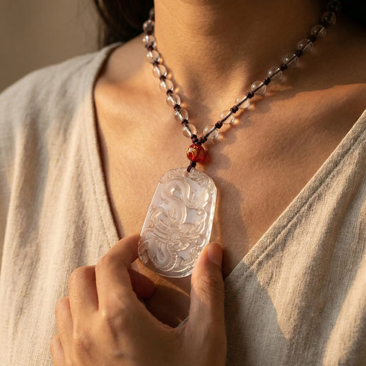 The Crystal Guardian - Natural Clear Quartz Chinese Zodiac Pendant for Clarity & New Beginnings