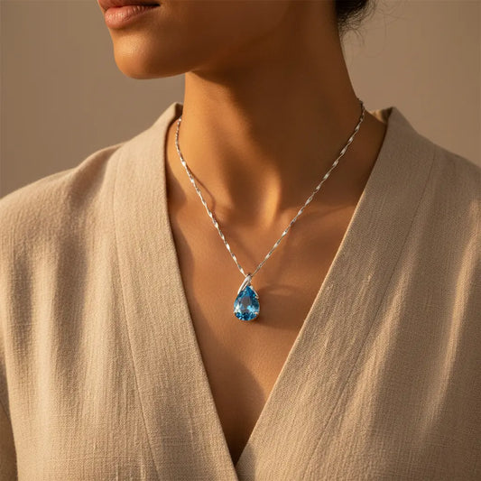 The Venusian Tear - Natural Blue Topaz Teardrop Necklace for Serenity & Eternal Love