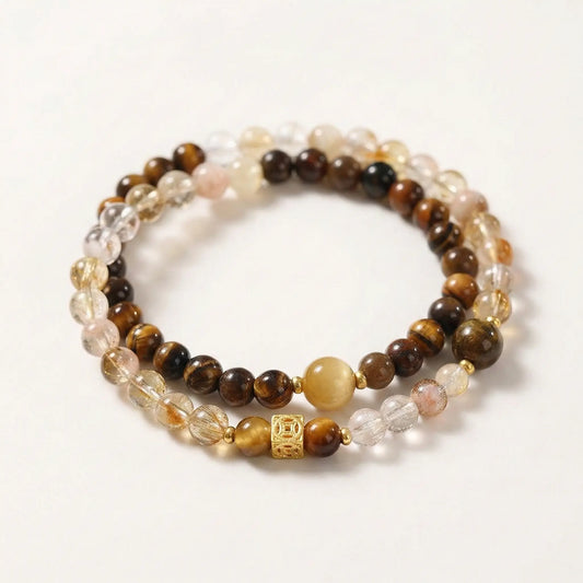 The Daily Prosperity - Natural Golden Rutilated Quartz & Tiger’s Eye Wealth Bracelet