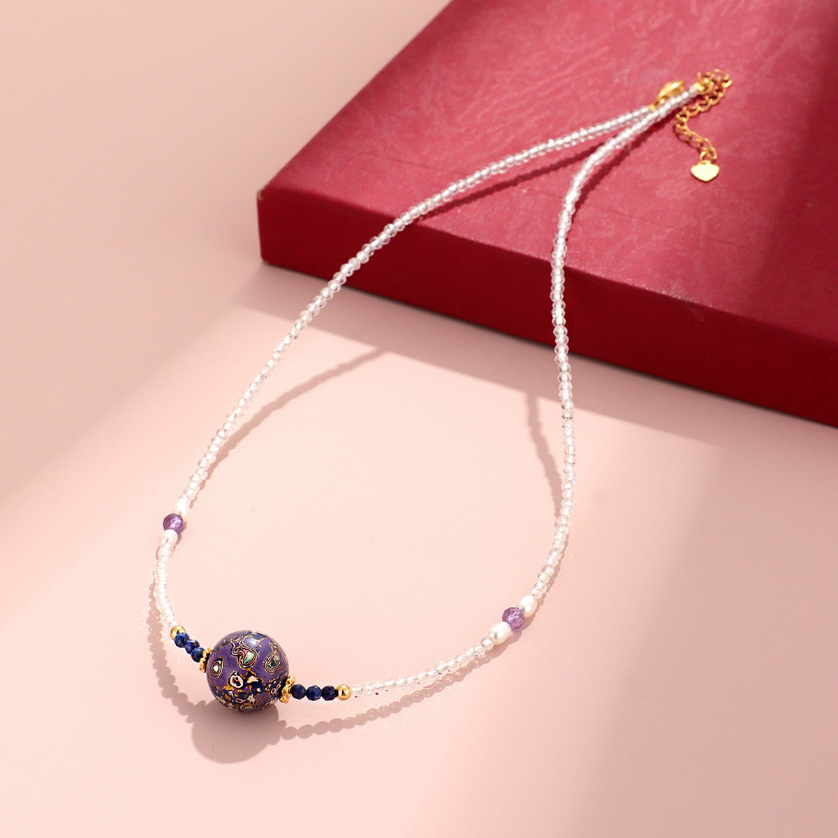 The Celestial Orb - Hand-Lacquered Sacred Bead & Gemstone Harmony Necklace for Protection & New Beginnings