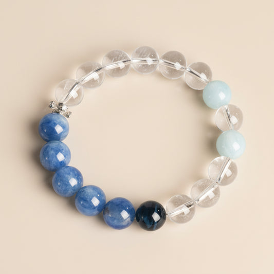 The Azure Courage - Natural Blue Kyanite & Clear Quartz Bracelet for Transition & Healing