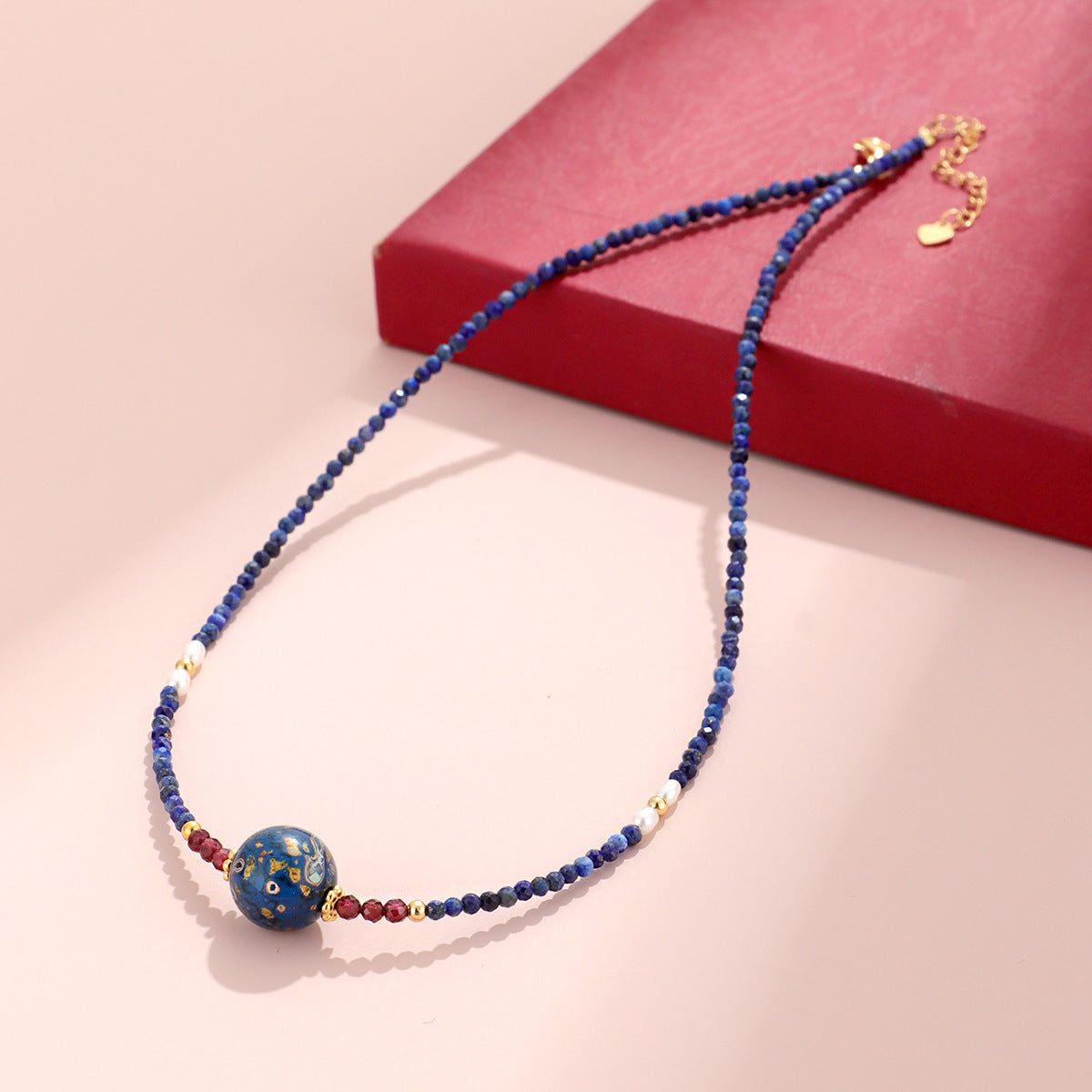 The Celestial Orb - Hand-Lacquered Sacred Bead & Gemstone Harmony Necklace for Protection & New Beginnings