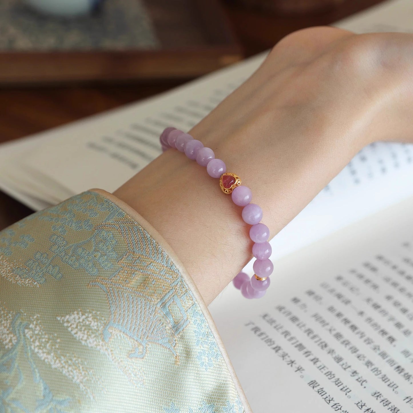 Monet’s Garden - Natural Lavender Chalcedony & Heart-Shaped Tourmaline Bracelet for Self-Love & Emotional Grace