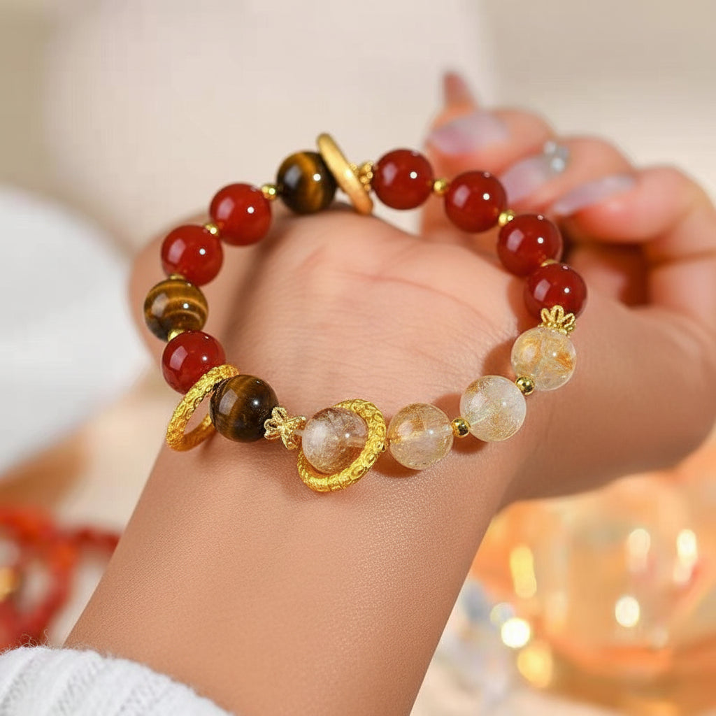 The Golden Harvest - Natural Red Agate & Citrine Wealth Bracelet for Prosperity & Success