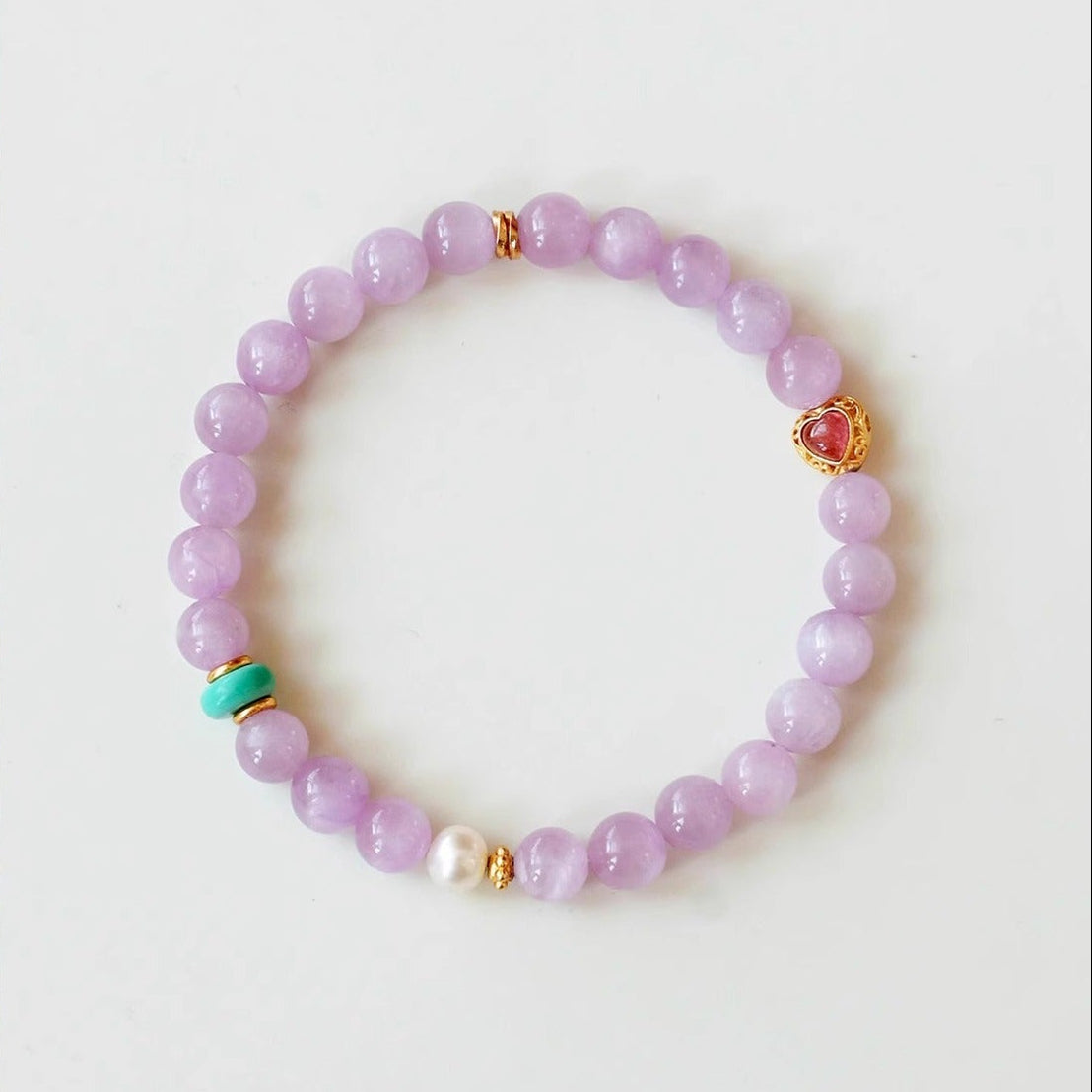 Monet’s Garden - Natural Lavender Chalcedony & Heart-Shaped Tourmaline Bracelet for Self-Love & Emotional Grace