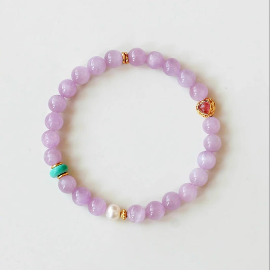 Monet’s Garden - Natural Lavender Chalcedony & Heart-Shaped Tourmaline Bracelet for Self-Love & Emotional Grace