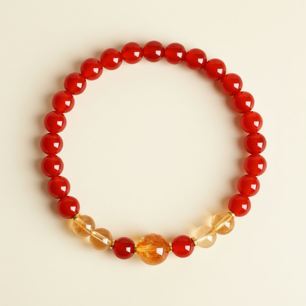 The Solar Ember - Natural Ice-Translucent Red Agate & Citrine Bracelet for Wealth & Vitality