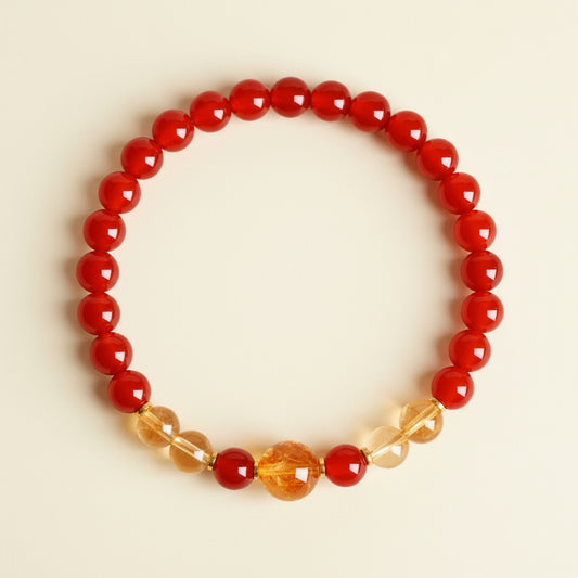 The Solar Ember - Natural Ice-Translucent Red Agate & Citrine Bracelet for Wealth & Vitality