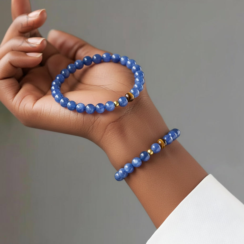 The Azure Silence - Natural Blue Kyanite & Tiger’s Eye Bracelet for Clarity & Alignment