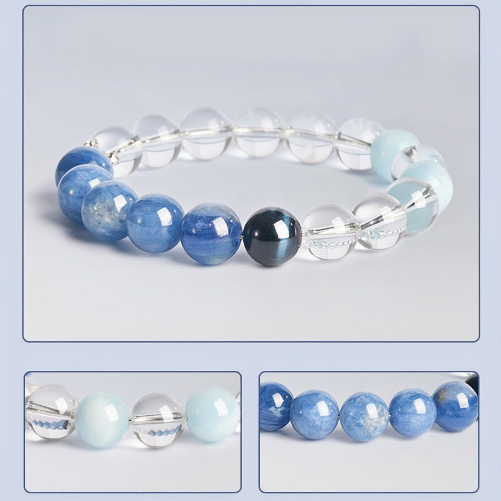 The Azure Courage - Natural Blue Kyanite & Clear Quartz Bracelet for Transition & Healing