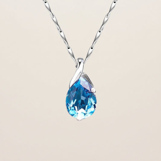 The Venusian Tear - Natural Blue Topaz Teardrop Necklace for Serenity & Eternal Love