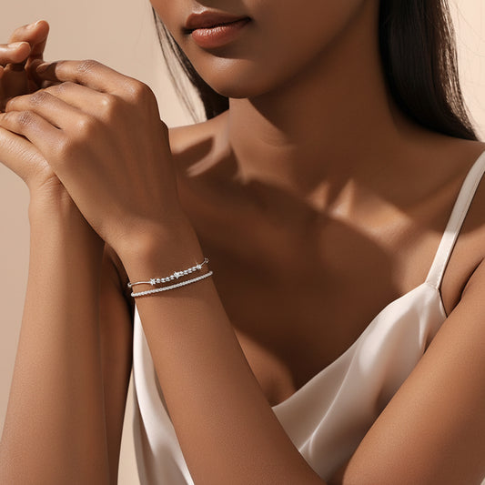 The Starry Whisper - 925 Sterling Silver Star & Bead Layered Bracelet for Dreams & Manifestation