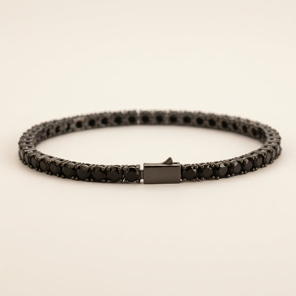 The Obsidian Veil - Midnight Black Tennis Bracelet for Grounding & Protection
