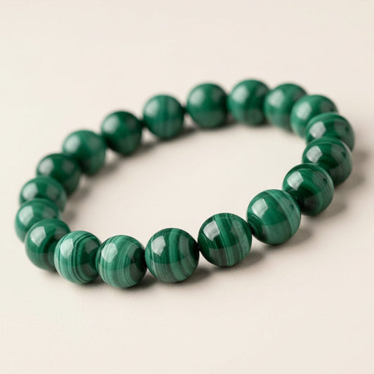 The Verdant Guardian - Natural Banded Malachite Bracelet for Transformation & Success