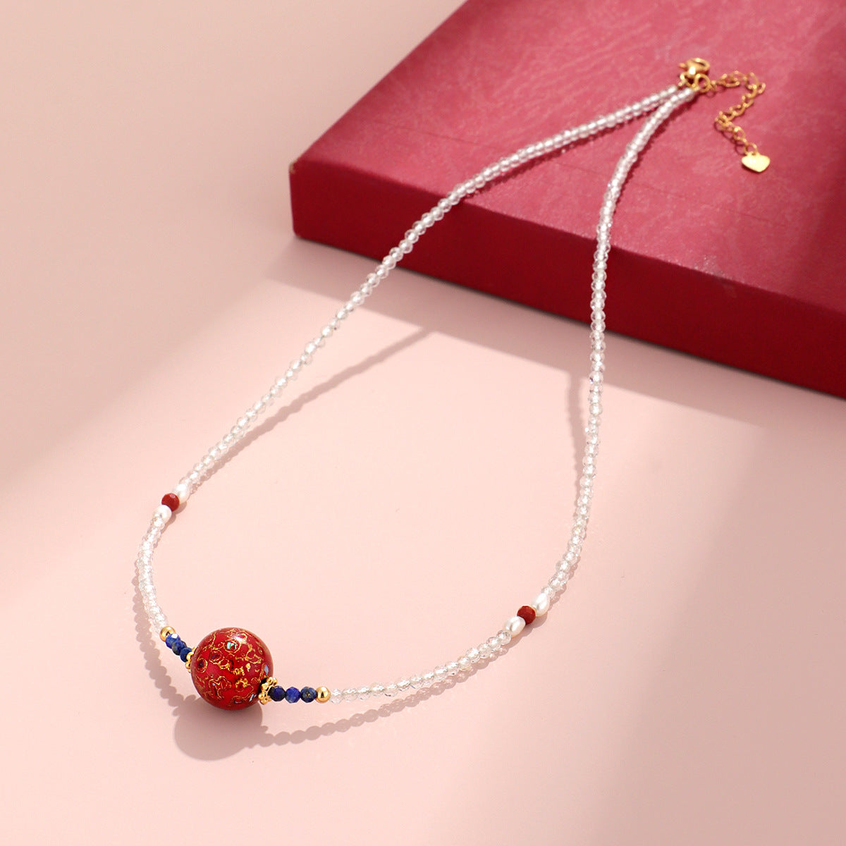 The Celestial Orb - Hand-Lacquered Sacred Bead & Gemstone Harmony Necklace for Protection & New Beginnings