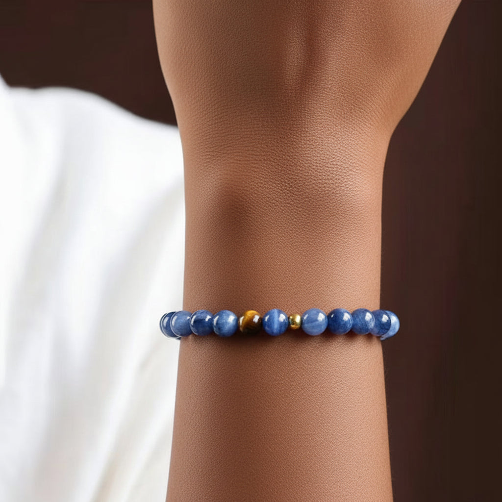 The Azure Silence - Natural Blue Kyanite & Tiger’s Eye Bracelet for Clarity & Alignment