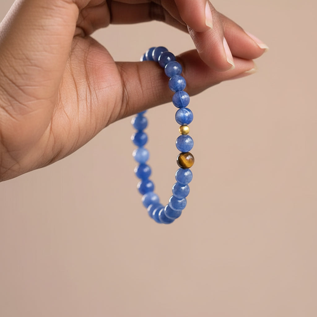 The Azure Silence - Natural Blue Kyanite & Tiger’s Eye Bracelet for Clarity & Alignment