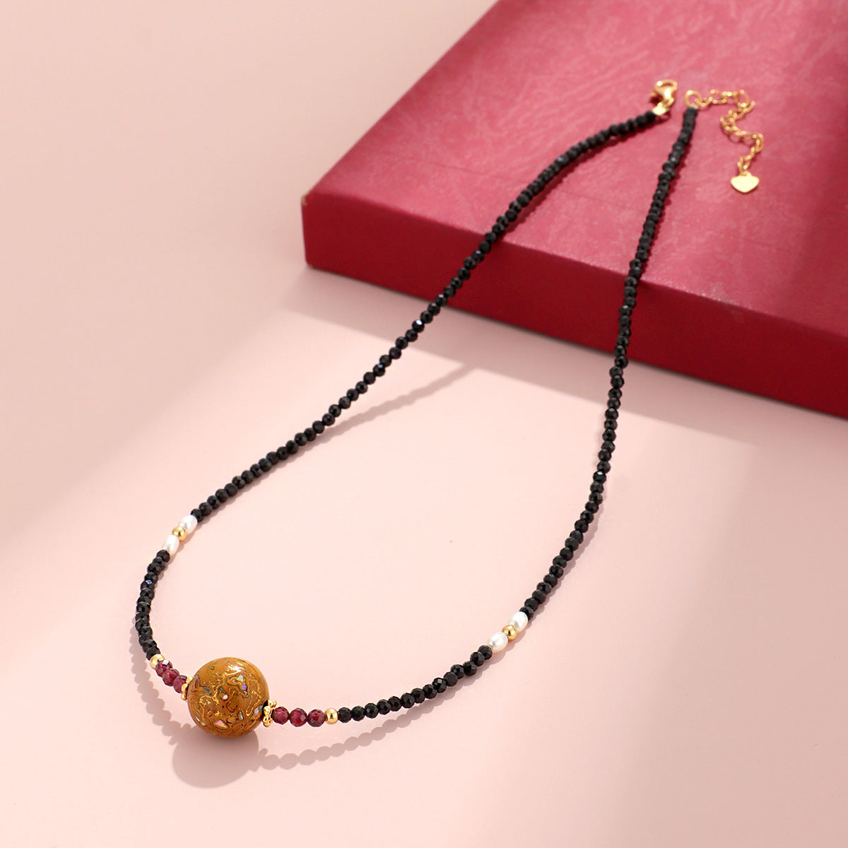 The Celestial Orb - Hand-Lacquered Sacred Bead & Gemstone Harmony Necklace for Protection & New Beginnings