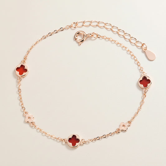 The Lucky Alchemist - Dainty Four-Leaf Clover Agate & Onyx Bracelet for Protection & Abundance