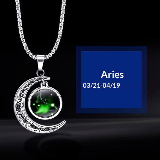 The Celestial Compass - Crescent Moon Zodiac Necklace for Personal Alignment