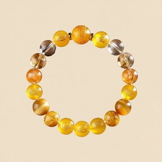 The Solar Protector - Natural Citrine-Hued Chinese Zodiac Bracelet for Abundance & New Beginnings