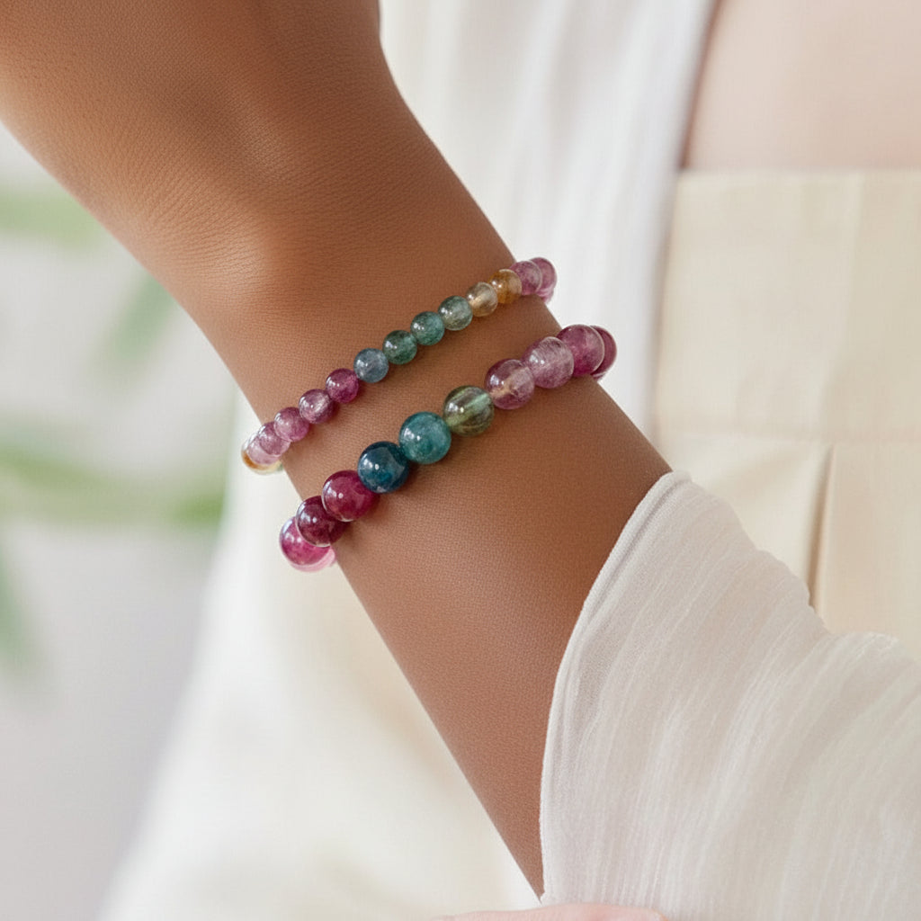 The Rainbow Equilibrium - Natural Multi-Color Tourmaline Bracelet for Emotional Stability & Luck