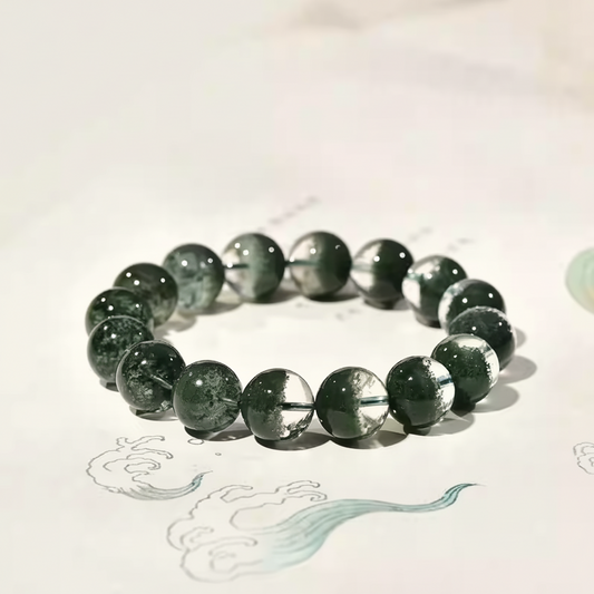 Wood Element: Growth & Healing | Natural Green Phantom Quartz Bracelet for Wealth & Breakthroughs