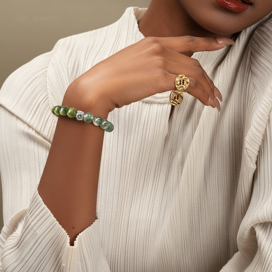 The Verdant Vanguard - Natural Green Phantom Quartz & Aromatic Sandalwood Wealth Bracelet for Career Success